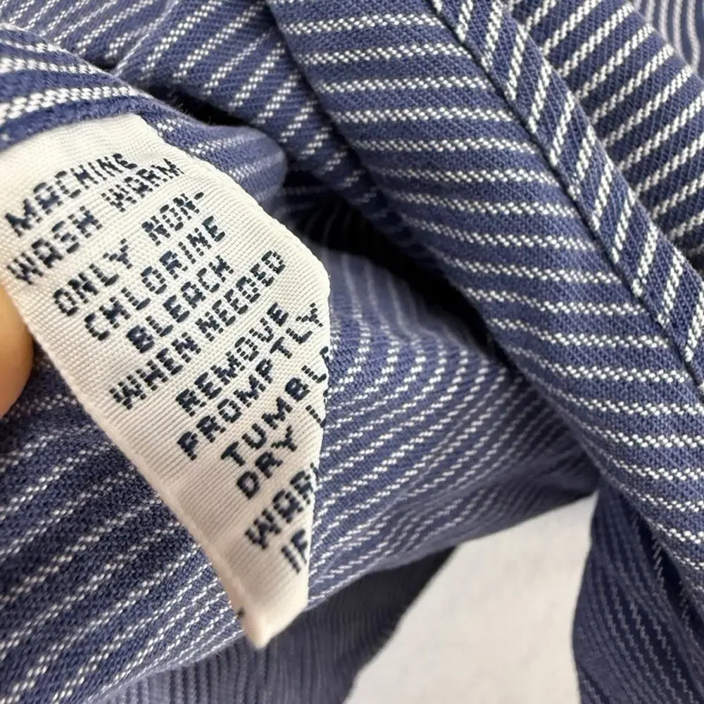 Vintage Ralph laure Shirt Men's XL Blue White Striped PRL Chinstrap Work Pocket